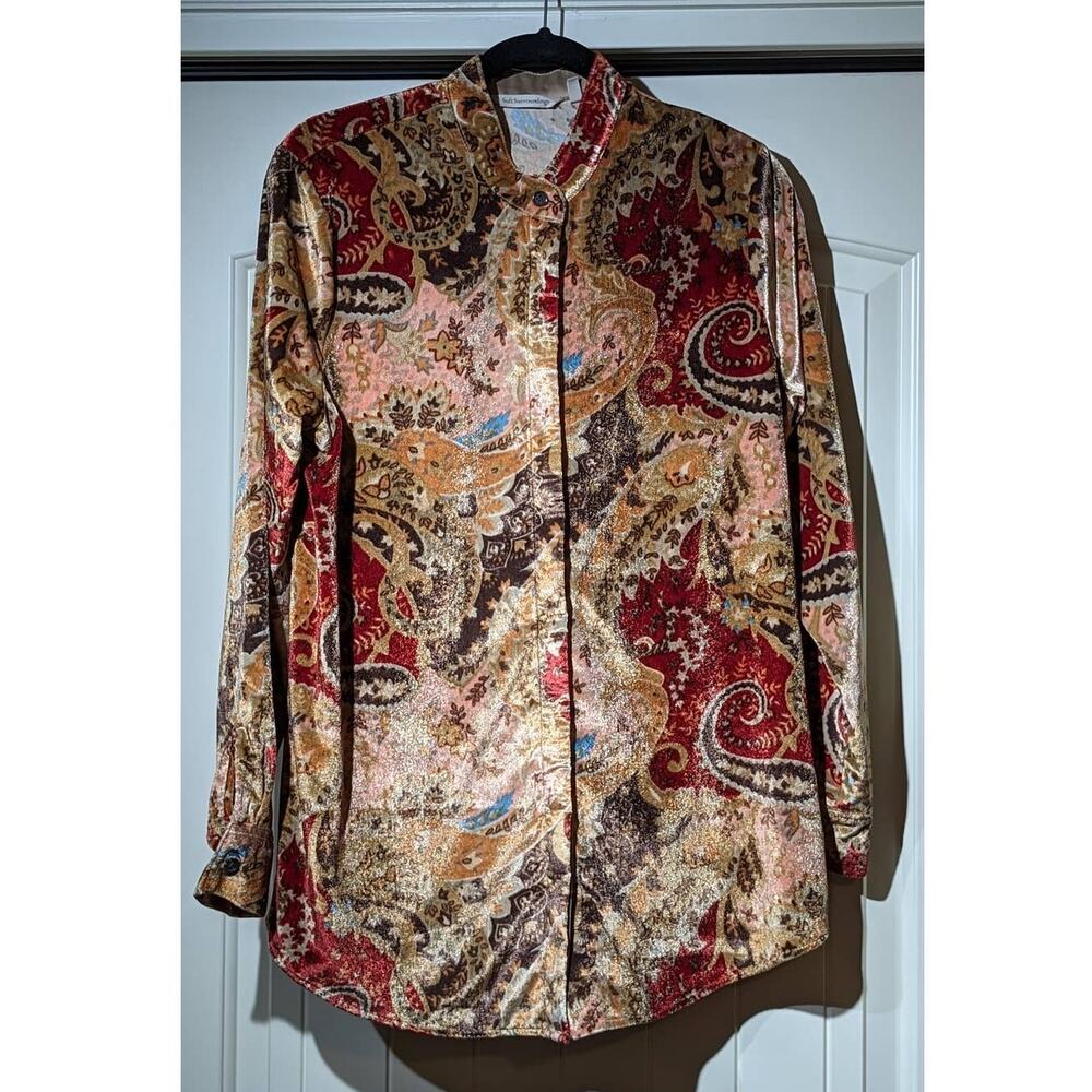Soft Surroundings Montaigne Bronze Velvet Button Mandarin Collar Tunic Sz M